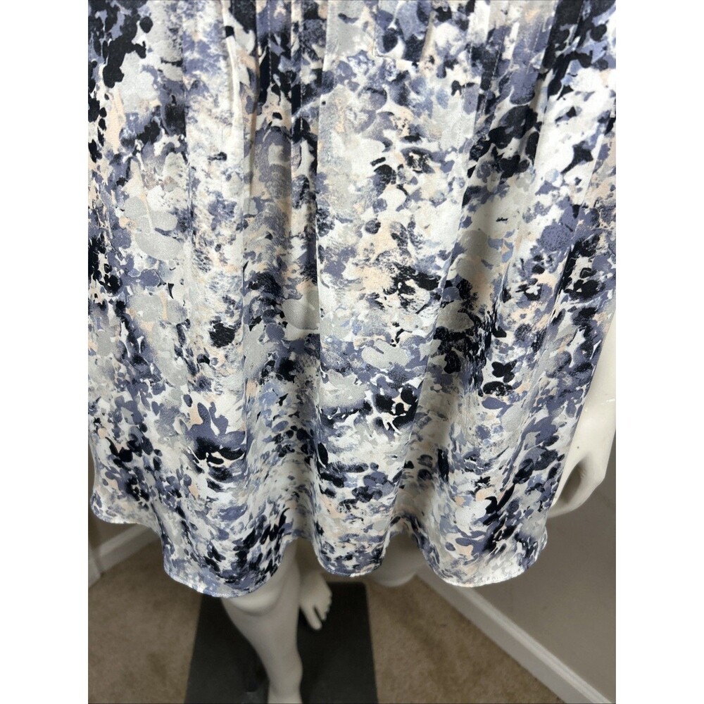 Rose Olive Blouse 2X Blue Abstract Floral Classic Casual Workwear Office Career - Picture 5 of 13
